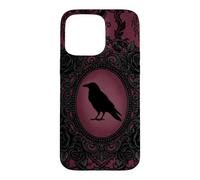 Custodia per iPhone 15 Pro Max Gothic Victorian Raven Damask Black Rose Dark Romance Horror