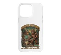 Custodia per iPhone 15 Pro Max Grafica retrò della foresta criptica di Bigfoot Mountain Camping