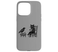 Custodia per iPhone 15 Pro Max Grafico circolare vintage con incisione di gatto corvo caffè tè amici