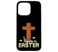 Custodia per iPhone 15 Pro Max Happy Easter Block Building Brick Builder Gesù Croce Fede