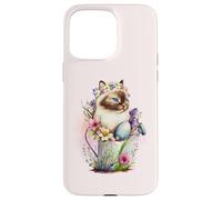 Custodia per iPhone 15 Pro Max Happy Easter Cat Easter Tea Cup Coffee Cat Siamese Floral