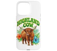 Custodia per iPhone 15 Pro Max Highland Cow Groovy Floreale Acquerello Boho Highland Cow