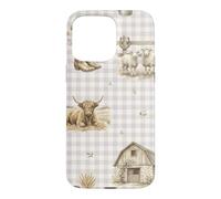 Custodia per iPhone 15 Pro Max Highland Mucca Pecora Rustico Fattoria Paese Acquerello