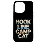 Custodia per iPhone 15 Pro Max Hook Line Camp Cat Funny Camping Pesca