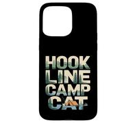 Custodia per iPhone 15 Pro Max Hook Line Camp Cat Funny Camping Pesca