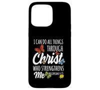 Custodia per iPhone 15 Pro Max I Can Do All Things Through Christ Buttefly Art Religious