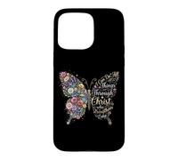 Custodia per iPhone 15 Pro Max I Can Do All Things Through Christ Floral Butterfly Faith