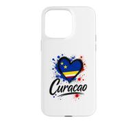 Custodia per iPhone 15 Pro Max I Love Curacao - Bandiera a forma di cuore con scritta in inglese "Travel Island