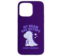 Custodia per iPhone 15 Pro Max Il mio cervello ha singhiozzo Consapevolezza dell'epilessia Dino Purple Ribbon
