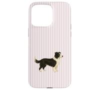 Custodia per iPhone 15 Pro Max Illustrazione a righe rosa Border Collie carino per cane mamma