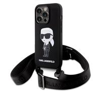 Custodia per iPhone 15 Pro Max Karl Lagerfeld a tracolla in silicone nero