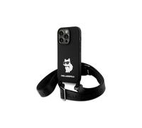 Custodia per iPhone 15 Pro Max Karl Lagerfeld a tracolla in silicone nero