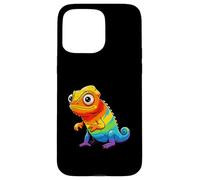 Custodia per iPhone 15 Pro Max Kawaii arcobaleno camaleonte carino colorato lucertola rettile arte