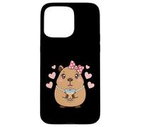 Custodia per iPhone 15 Pro Max Kawaii Capybara Ragazze Coquette Bow Drink Bubble Boba Tea