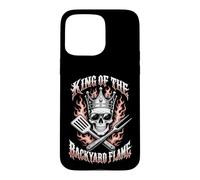 Custodia per iPhone 15 Pro Max King Of The Backyard Fiamma Orgoglioso Grilling Dad Humor Skull