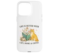 Custodia per iPhone 15 Pro Max Life is Better With Cats Books And Coffee Cat Lover Reading