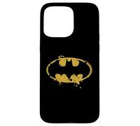 Custodia per iPhone 15 Pro Max Logo Batman Splash Emblema Graffiti Giallo su Nero