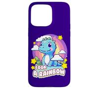 Custodia per iPhone 15 Pro Max Look a Rainbow Cute Dinosaur with a Rainbow and Stars