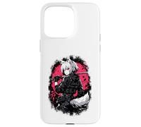 Custodia per iPhone 15 Pro Max Lupo Anime Girl Samurai Katana Rosa Nero Design Estetico