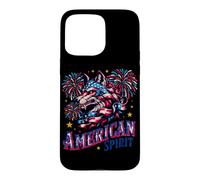 Custodia per iPhone 15 Pro Max Lupo Patriottico con Fuochi d'Artificio Americani