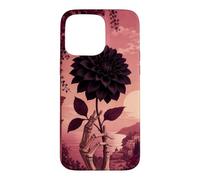 Custodia per iPhone 15 Pro Max Mano scheletro che tiene una dalia nera