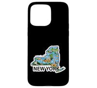 Custodia per iPhone 15 Pro Max Mappa Vintage di New York con Iconici Luoghi da Scoprire