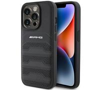 Custodia Per iPhone 15 Pro Max Mercedes AMG In Vera Pelle Nera Con Logo