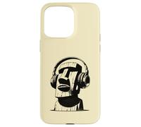 Custodia per iPhone 15 Pro Max Moai dell'Isola di Pasqua con le Cuffie