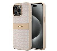 Custodia per iPhone 15 Pro Max DKNY in pelle a righe monocromatiche rosa