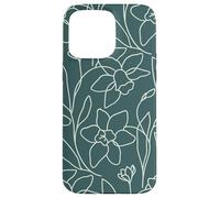 Custodia per iPhone 15 Pro Max Modern Line Art Poppy Flower Leaves Boho Dark Green
