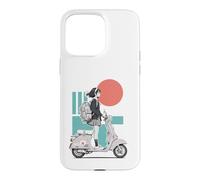 Custodia per iPhone 15 Pro Max Monopattino in stile anime per ragazze Red Sun Teal Retro Ride Art