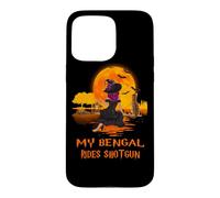 Custodia per iPhone 15 Pro Max My Bengal Rides Shotgun Cat and Witch Halloween Costume