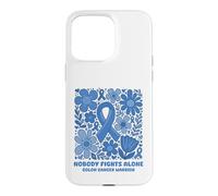 Custodia per iPhone 15 Pro Max Nastro blu floreale "Nobody Fights Alone" del guerriero del cancro al colon