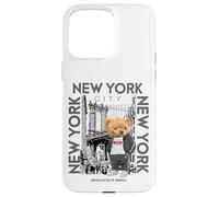 Custodia per iPhone 15 Pro Max New York City Teddy Bear with The Dumbo Manhattan Bridge