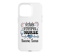 Custodia per iPhone 15 Pro Max Nurse 4th of July Funny Scrub Stars Stripes and Saving Lives