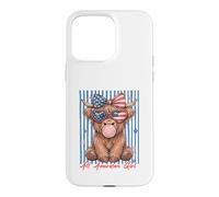 Custodia per iPhone 15 Pro Max Occhiali da sole Patriotic Highland Cow Pink Bubble