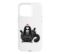 Custodia per iPhone 15 Pro Max Opera d'arte con gatto nero a forma di cuore con zampe, carino, felino, amore, amanti degli animali
