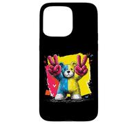 Custodia per iPhone 15 Pro Max Orsacchiotto con scritta "Double Peace Graffiti" Pop Graphic Art Sign Animal