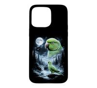 Custodia per iPhone 15 Pro Max Pappagallo indiano ringneck che ulula alla luna anni '90 retrò uccello