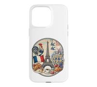 Custodia per iPhone 15 Pro Max Parigi Francia Torre Eiffel Gallo Croissant Caffè Vintage G