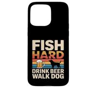 Custodia per iPhone 15 Pro Max Pesce Hard Drink Birra Passeggiata Cane Pesca Divertente