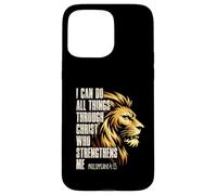 Custodia per iPhone 15 Pro Max Philippians 4:13 Religious Lion Strengthens Christian
