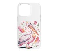 Custodia per iPhone 15 Pro Max Pink Pelican Watercolor Sea Bird Art