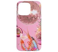 Custodia per iPhone 15 Pro Max Pink Preppy Disco Ball Gamberetti Martini Cocktail Estate Divertente