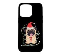 Custodia per iPhone 15 Pro Max Pug Babbo Natale Albero di Natale Luci Natale Pugmas Cane Dogmi