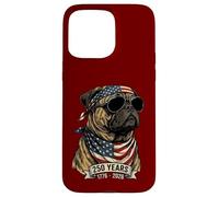 Custodia per iPhone 15 Pro Max Pug Bandiera Americana 250 Anni 1776-2026 Bicentenario USA Cane