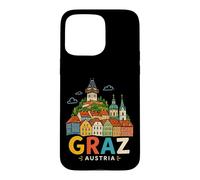 Custodia per iPhone 15 Pro Max Regalo di riferimento disegnato a mano del ricordo di viaggio di Graz Austria