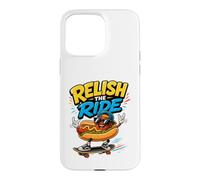 Custodia per iPhone 15 Pro Max Relish The Ride - Divertente skateboarder con hot dog