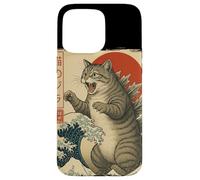 Custodia per iPhone 15 Pro Max Retro giapponese Grande Onda Gatto Gigante Mostro Kaiju Art