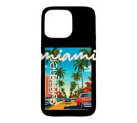 Custodia per iPhone 15 Pro Max Retro Miami Summer Palm Tree Street Classic Car Graphic